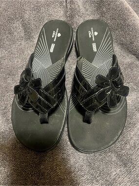 Clarks Black Slip-On Flower Accent Mules